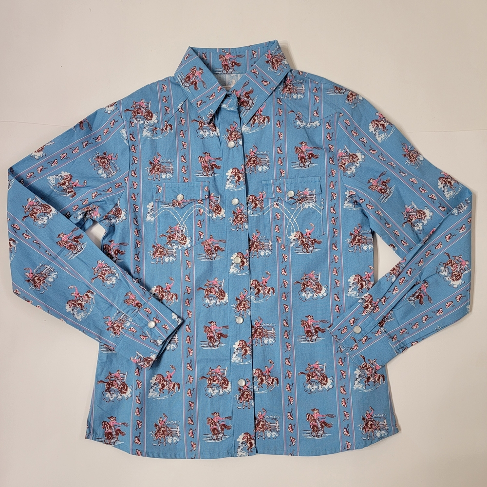 Panhandle Girls Red Bronco Pearl Snap Long Sleeve Shirt Western Cowgirl. Sz- M